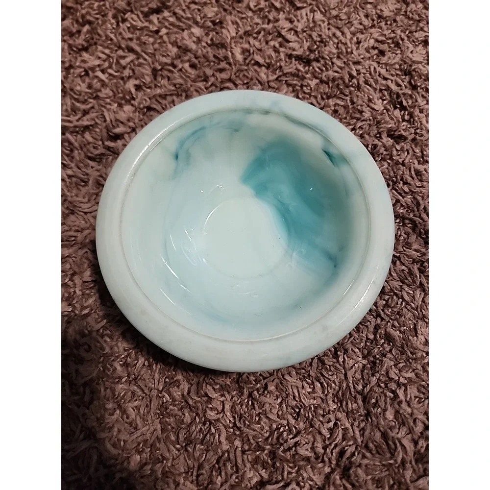 Vintage Avon Green Swirl Milk‎ Glass Rose Mini Bowl and Pitcher Set. No Topper.